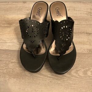 Carlos Santana Black Wedge Sandals